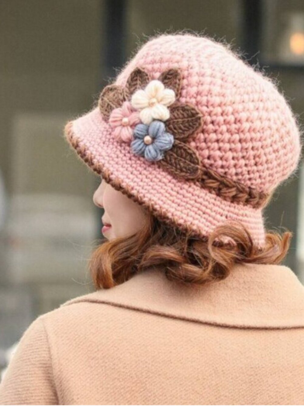 Flower Crochet Bucket Hat Pink